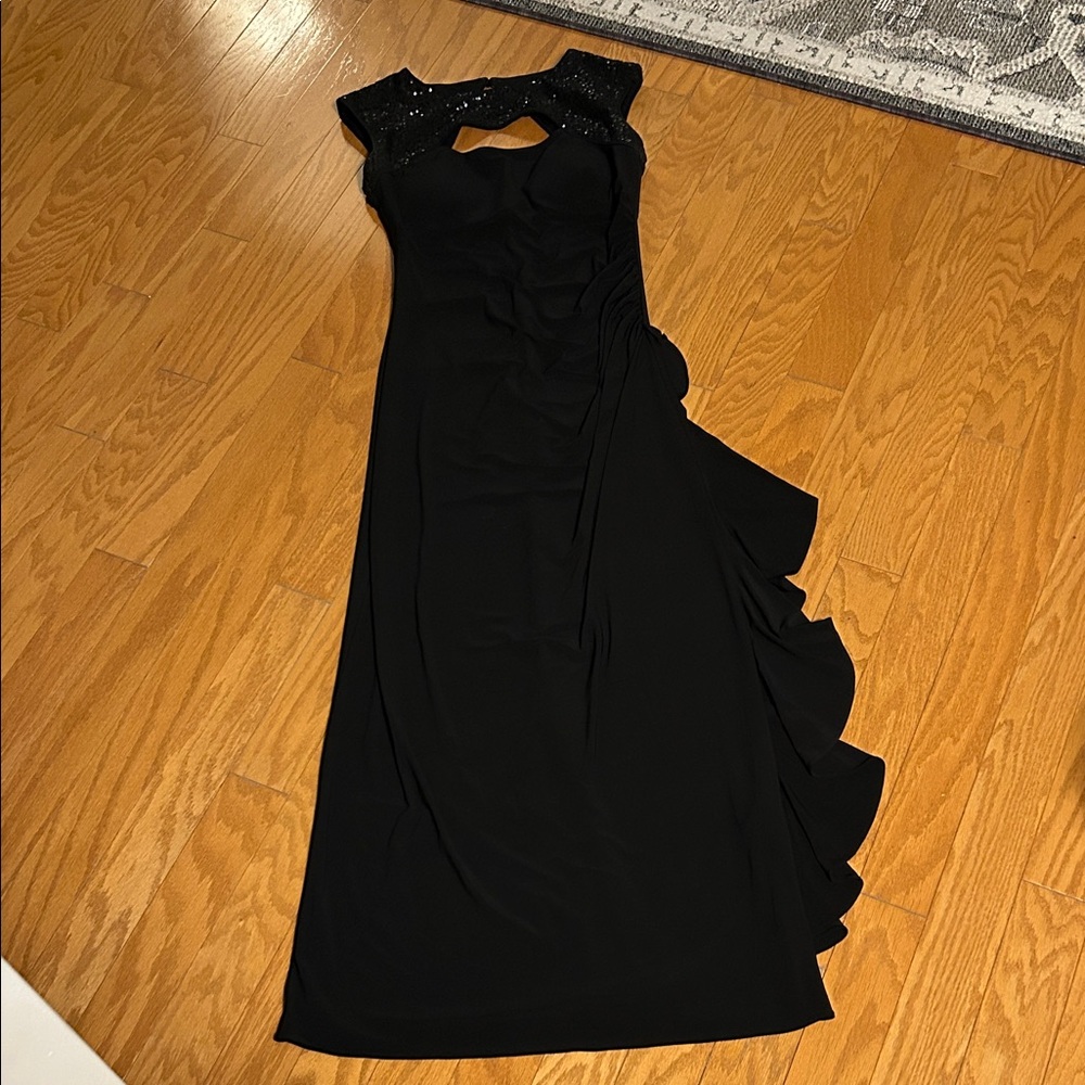 R&M Richards Black Evening Gown with Sequin Yoke
